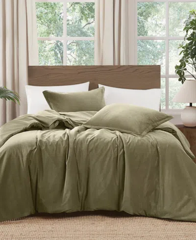 Brooklyn Loom Matte Cotton Velvet 3-piece Duvet Cover Set, Full/queen In Green