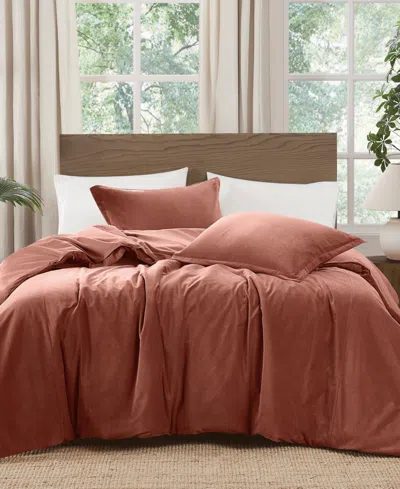 Brooklyn Loom Matte Cotton Velvet 3-piece Duvet Cover Set, King In Red