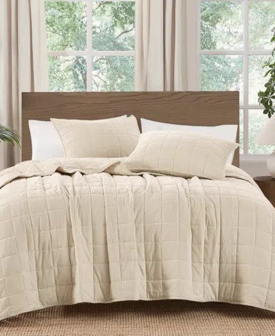 Brooklyn Loom Matte Cotton Velvet Box Stitch 3-piece Quilt Set, King In Multi