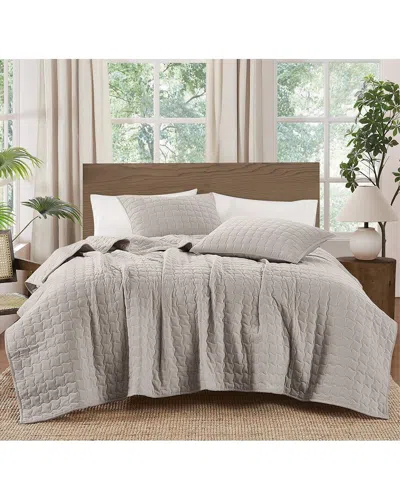 Brooklyn Loom Matte Cotton Velvet Wavy Square Quilt Set In Neutral
