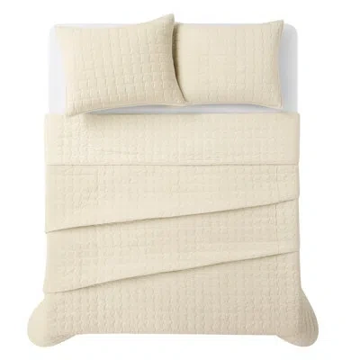 Brooklyn Loom Matte Cotton Velvet Wavy Square Stitch Quilt Set In Neutral
