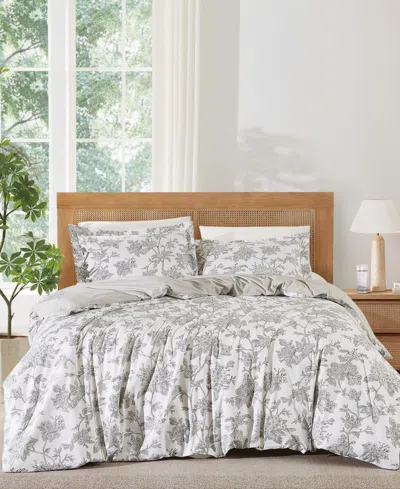 Brooklyn Loom Mila Floral 3-piece Duvet Cover Set, Full/queen In Gray