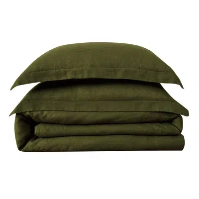 Brooklyn Loom Moss Green Linen 3 Piece Duvet Cover Set