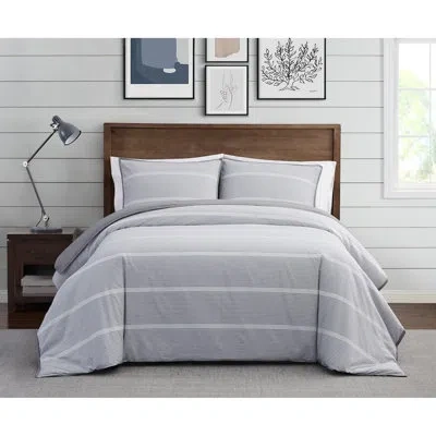 Brooklyn Loom Niari Yarn Dye Stripe 3 Piece Duvet Cover Set In Grey
