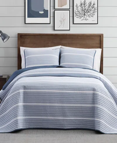 Brooklyn Loom Niari Yarn Dye Stripe 3 Piece Quilt Set, Full/queen In Blue
