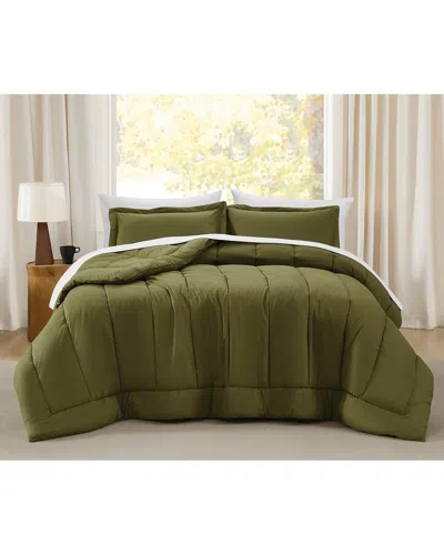 Brooklyn Loom Oversized Cotton Percale 3pc Comforter Set In Green