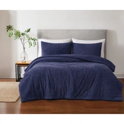 Brooklyn Loom Oversized Marshmallow Sherpa 3 Piece Comforter Set In Navy