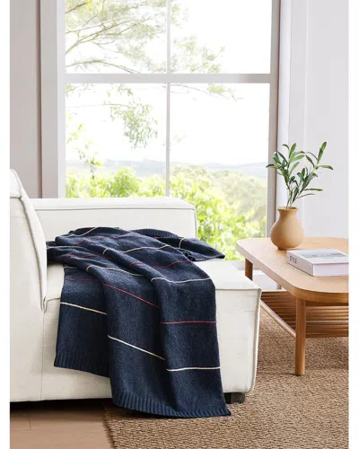 Brooklyn Loom Oxford Knit Stripe Throw In Blue