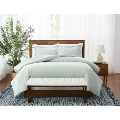 Brooklyn Loom Pinstripe Comforter Set In White,sage Green