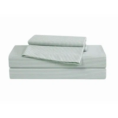 Brooklyn Loom Pinstripe Sheet Set In White,sage Green