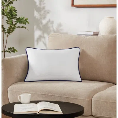 Brooklyn Loom Solid Contrast Piped Decorative Pillow In White,navy Trim