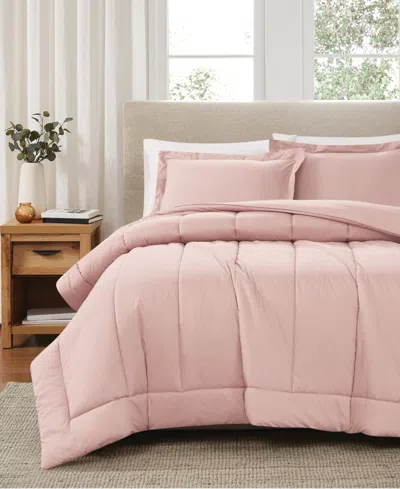 Brooklyn Loom Solid Cotton Percale 3-pc. Comforter Set, Full/queen In Blush