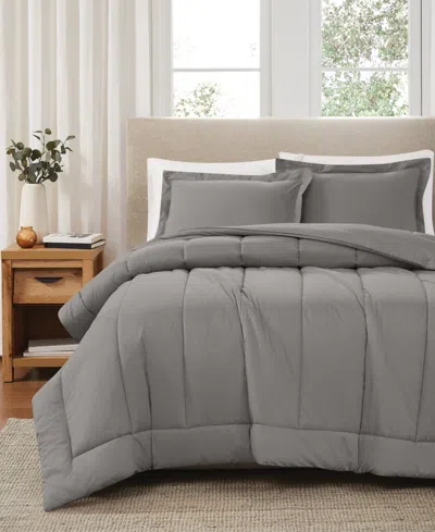 Brooklyn Loom Solid Cotton Percale 3-pc. Comforter Set, Full/queen In Grey