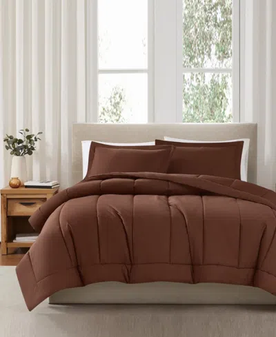 Brooklyn Loom Solid Cotton Percale 3-pc. Comforter Set, King In Brown