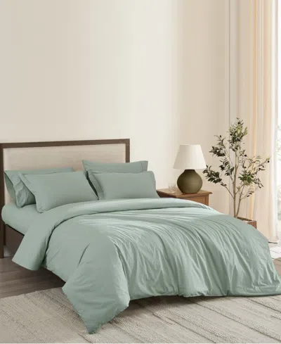 Brooklyn Loom Solid Cotton Percale 3-pc. Duvet Cover Set, King In Green