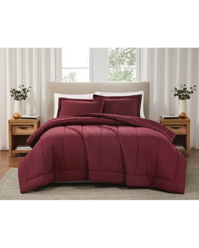 Brooklyn Loom Solid Cotton Percale Comforter Set In Burgundy