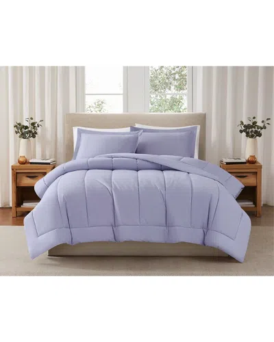 Brooklyn Loom Solid Cotton Percale Comforter Set In Purple
