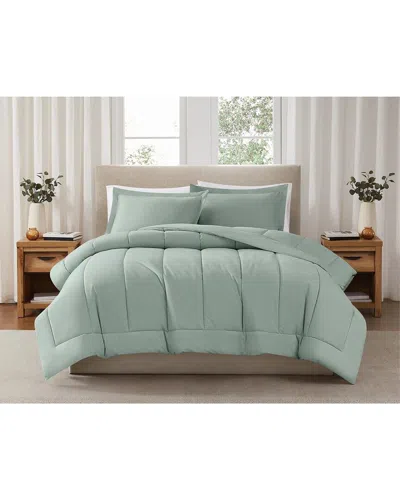 Brooklyn Loom Solid Cotton Percale Comforter Set In Blue