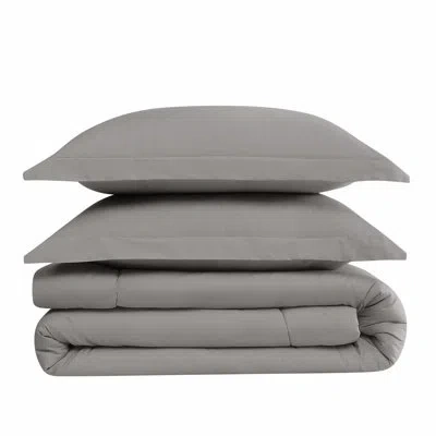 Brooklyn Loom Solid Cotton Percale Comforter Set In Gray