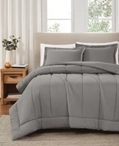 Brooklyn Loom Solid Cotton Percale Comforter Sets In Gray