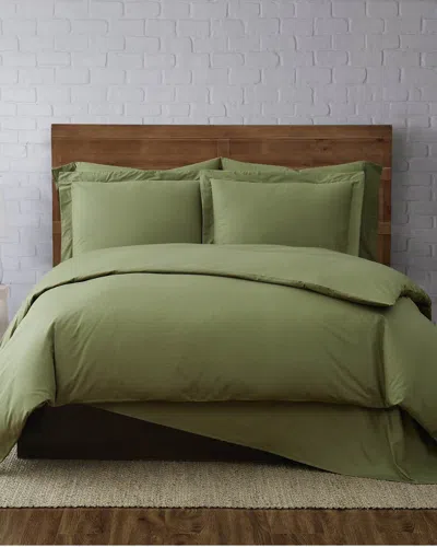 BROOKLYN LOOM BROOKLYN LOOM SOLID COTTON PERCALE OLIVE GREEN 3PC DUVET SET