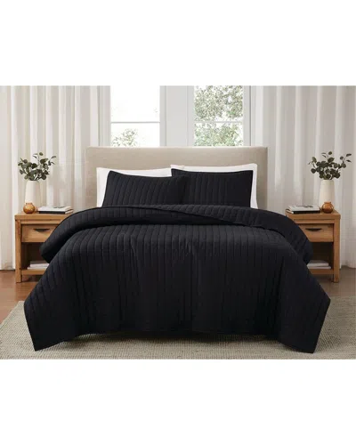 Brooklyn Loom Solid Cotton Percale Quilt Set In Black