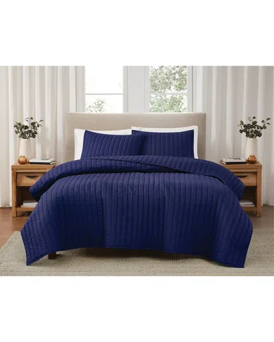 Brooklyn Loom Solid Cotton Percale Quilt Set In Blue