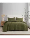 Brooklyn Loom Solid Linen 3pc Quilt Set In Green