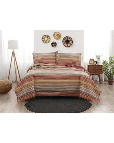 Brooklyn Loom Sunset Stripe Yarn Dye Quilt Set In Orange