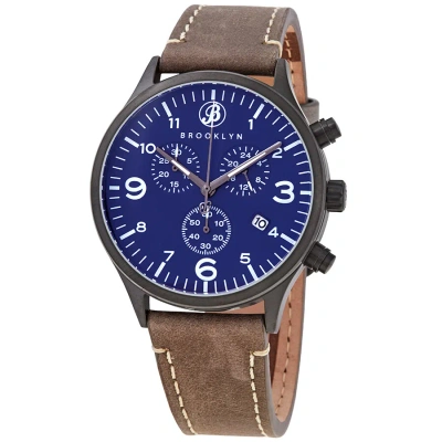 Brooklyn Watch Co. Bedford Brownstone Ii Quartz Blue Dial Men's Watch 307-blu-5 In Blue / Brown / Gun Metal / Gunmetal / Taupe