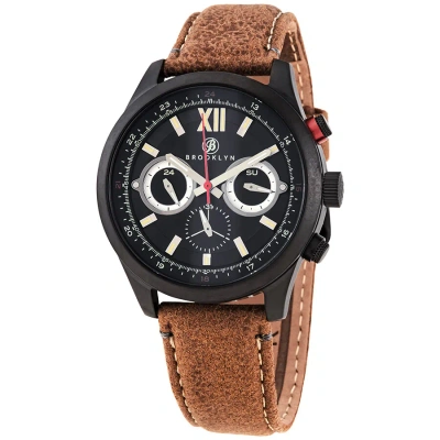 Brooklyn Watch Co. Stuyvesant Quartz Black Dial Men's Watch Bw-8128-bq-01-lbrw In Black / Brown