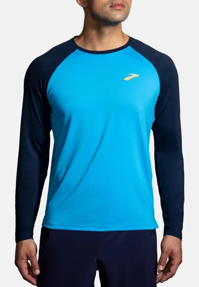 Brooks Atmosphere 2.0 Long Sleeve Top In Spring Break/navy In Blue