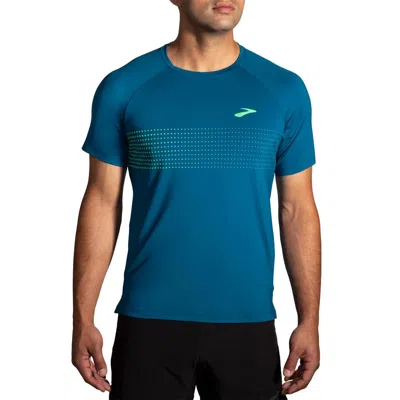 Brooks Atmosphere Short Sleeve Tee 2.0 In Dark Ocean Pixel Stripe In Blue