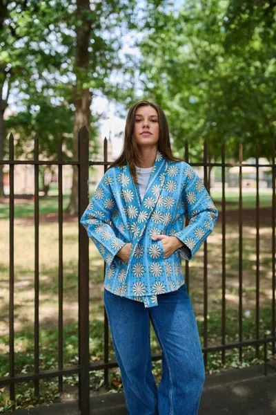Brooks Avenue Allison Reversible Quilted Jacket In Blue Daisy In Multi