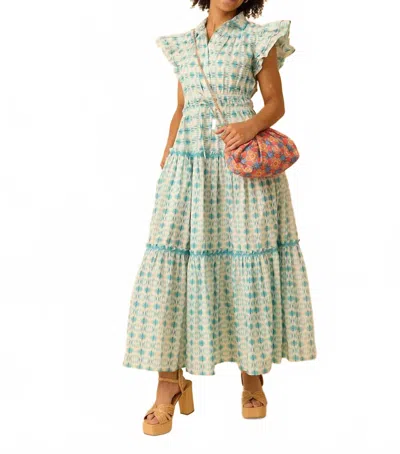 Brooks Avenue Flutter Sleeve Maxi Dress In Cameron Blue In Multi