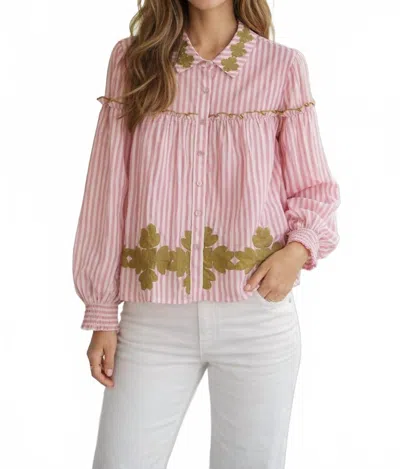 Brooks Avenue Frankie Button Down Blouse In Pink Stripe