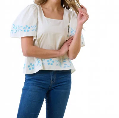 Brooks Avenue Georgia Square Neck Blouse In Blue In White