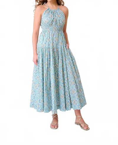 Brooks Avenue Haven Halter Neck Maxi Dress In English Tile In Blue