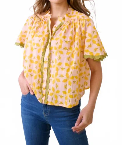 Brooks Avenue Parham Button Front Blouse In Orange Azalea In Yellow
