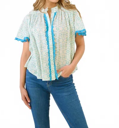 Brooks Avenue Parham Button Front Blouse In Periwinkle In Animal Print