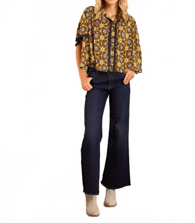 Brooks Avenue Parham Button Front Gathered Blouse In Chestnut Swirl In Brown