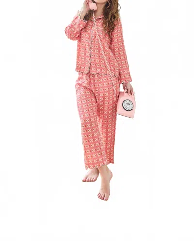 Brooks Avenue Scalloped Pajama Long Set In Sweet Pea Pink