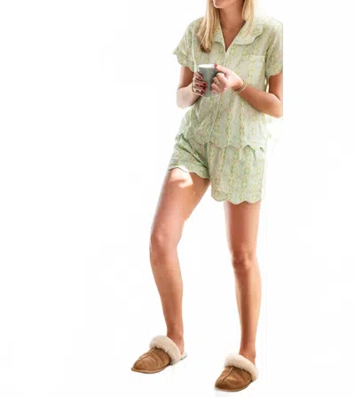 Brooks Avenue Scalloped Pajama Set Short In Elephant Falls In Green