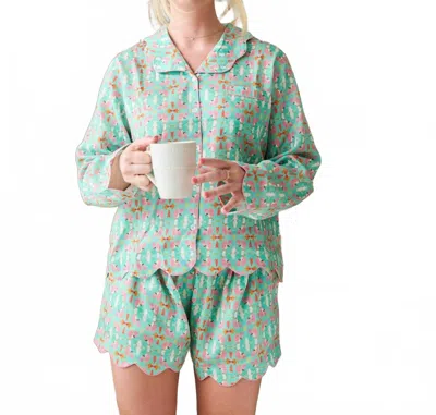 Brooks Avenue Scalloped Pajama Set Shorts & Long Top In Birds Of Paradise In Blue