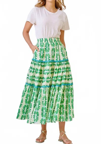 Brooks Avenue Triple Tiered Maxi Skirt In Palm Leaf In Green