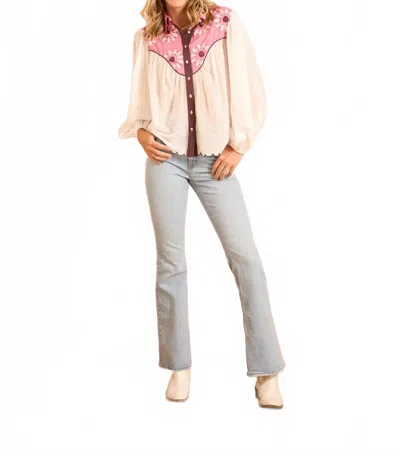 Brooks Avenue Western Long Sleeve Blouse In Embroidered Wildflower Pink In Multi