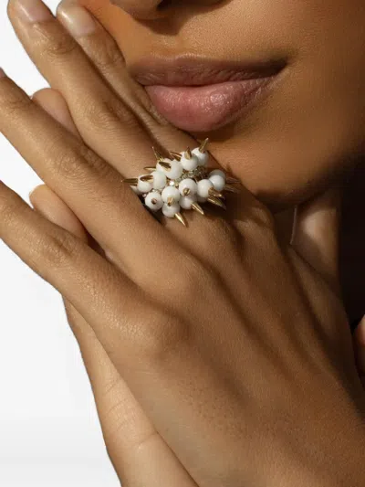 BROOKS BROTHERS 18K YELLOW GOLD SPIKED MUSE DIAMOND AND ONYX RING