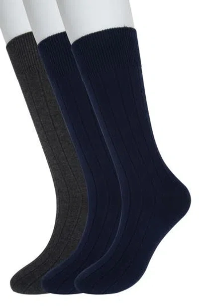 Brooks Brothers 3-pack Ribbed Crew Socks In Navy