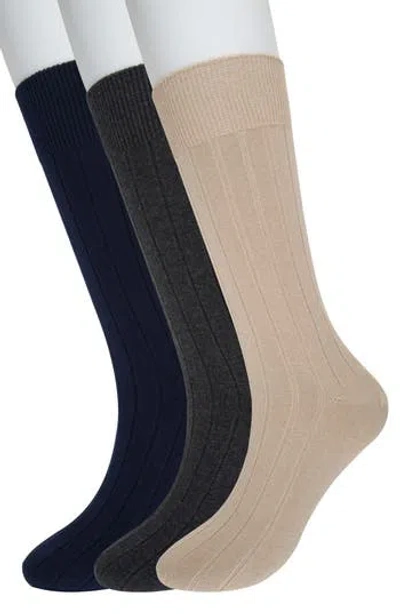 Brooks Brothers 3-pack Ribbed Crew Socks In Taupe
