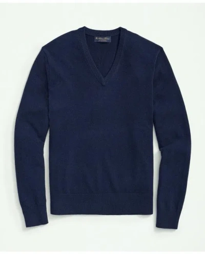 Brooks Brothers 3-ply Cashmere V-neck Sweater In British Blue